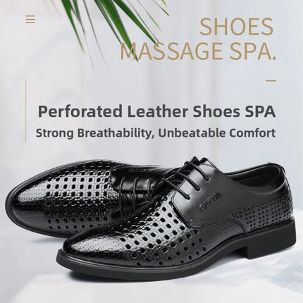 Scarpe Formali da Uomo in Pelle Traspirante con Design Traforato, Casual Estive a Punta Tonda e Tacco Basso, Comode da Indossare