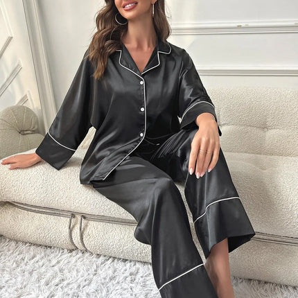 Pigiama da donna Completo da notte Completo da pigiama Pj Set Top a maniche lunghe in raso con pantaloni Pigiama da 2 pezzi Pigiama da donna