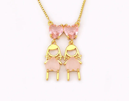 AIBEF Cuore Strass Ragazza e Ragazza Donna Ciondolo Collana Madre Cubic Zirconia Rame Dolce e Carino Gioielli Regalo di Fascino per Bambini