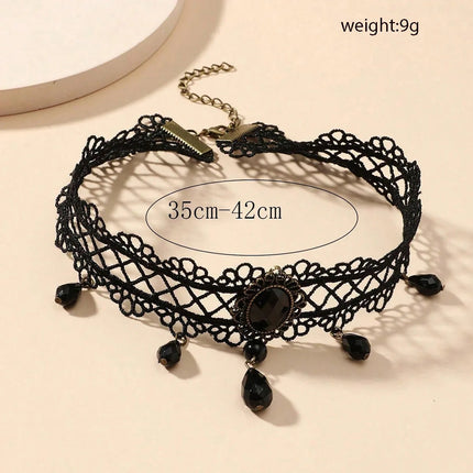 Vintag Classic Gothic Lace Choker for Women Black Crystal Pendant Charm Choker Necklaces Boho Clavicle Jewelry Christmas Gifts PlatiNum