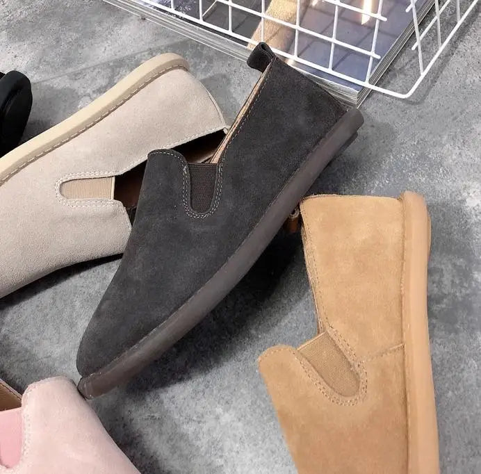 women Shoes British Luxury Designer Cow Leather Shoes Vintage Flats Breathable Autumn Loafers Suede Sneakers