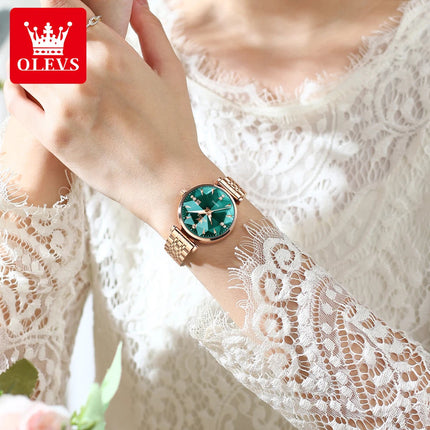 OLEVS 5536 Orologio da donna al quarzo con diamanti di marca di lusso Moda elegante orologio da donna impermeabile in oro rosa con bracciale Set Reloj Mujer platinumshop