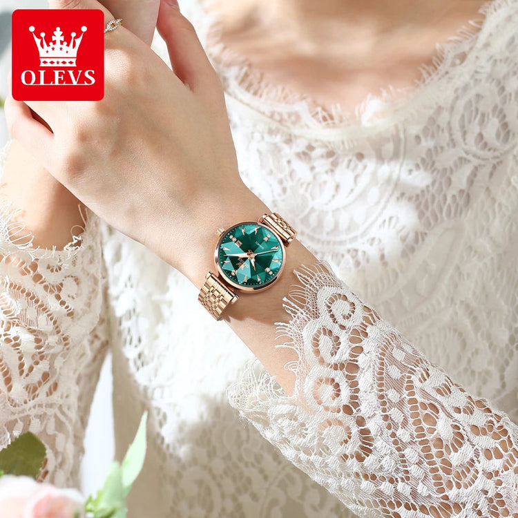 OLEVS 5536 Orologio da donna al quarzo con diamanti di marca di lusso Moda elegante orologio da donna impermeabile in oro rosa con bracciale Set Reloj Mujer platinumshop