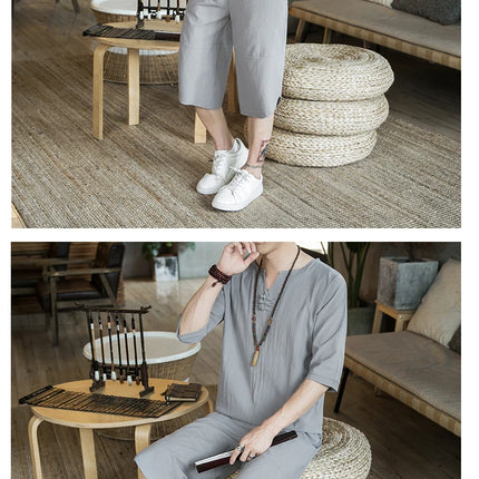 Stile giapponese Kimono T-shirt a maniche corte Pantaloni Due pezzi Top da uomo Pantaloni Abiti da uomo Giappone Harajuku Yukata Cardigan Costume