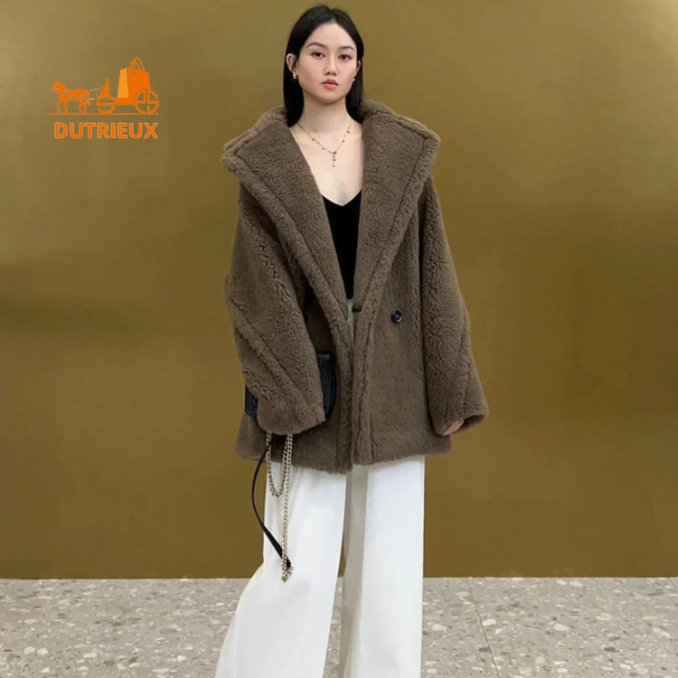 New Winter Women's Short Teddy Jacket,62% Alpaca Wool 26% Sheep Wool 12% Silk, Fashionable and Elegant Thick Warm Coat for Women