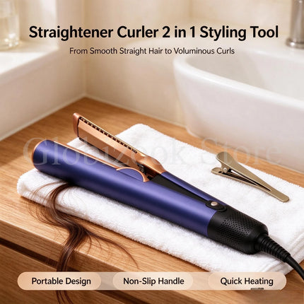 Hair Straightener Hot Air Flat Iron 2 In 1 Styling Tool Negative Ion Hair Curler Adjustable Temperature For Salon Home Hair Styling Gift For Women