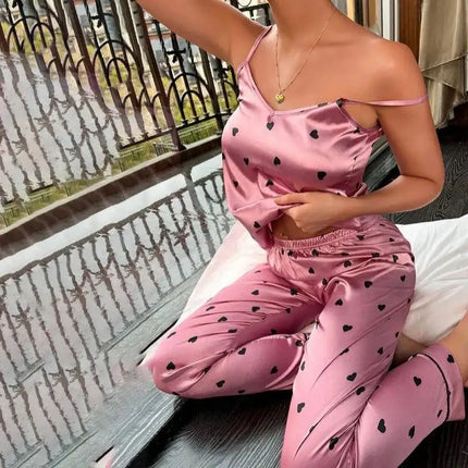 Pigiama da donna in raso di seta set lettera stampa Cami Vest Shirt con pantaloni Sleepwear Ladie Sexy pigiama Lingerie pigiama da notte platinumshop
