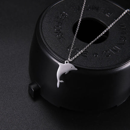 Amaxer Stainless Steel Necklace For Women Man Jumping Dolphin Choker Pendant Necklace Engagement Jewelry PlatiNum
