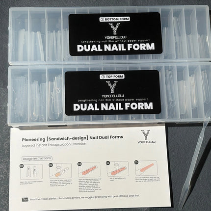 YOKEFELLOW Sandwich Dual Nail Forms 240pcs 15size Extensions-Dual Forms Coffin Almond Nail Forms Top Mold Bottom Mold Nail Extension Tools for Beginners