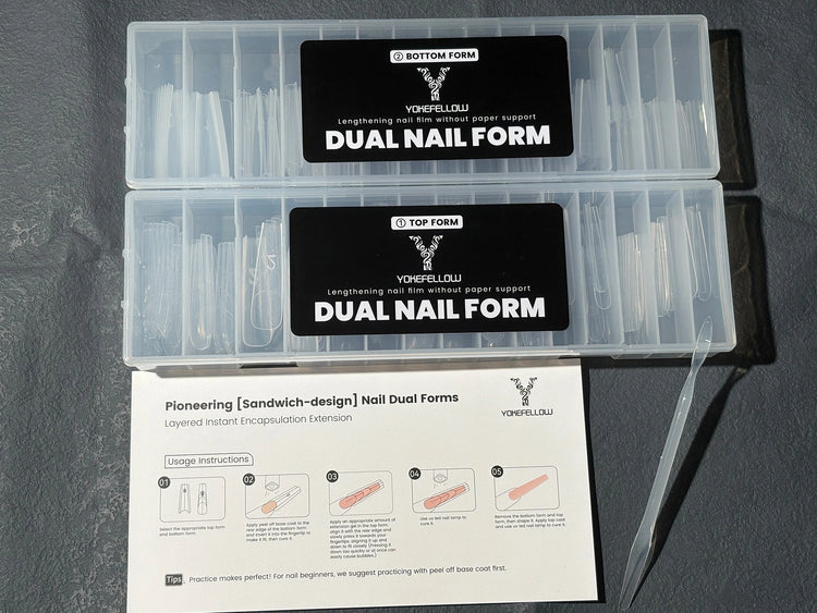 YOKEFELLOW Sandwich Dual Nail Forms 240pcs 15size Extensions-Dual Forms Coffin Almond Nail Forms Top Mold Bottom Mold Nail Extension Tools for Beginners