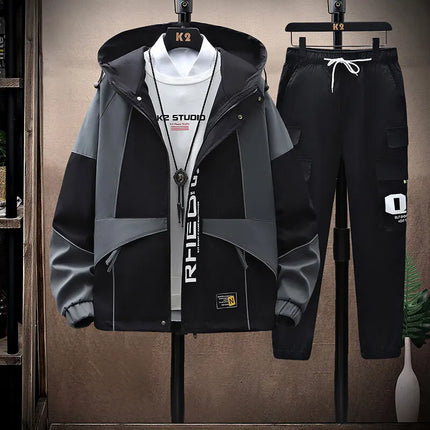 Men's Sets Sportswear Suit Hooded Colorblock Casual patchwork Hooded Jacket + Pants Suit Men's 2-piece Jogger Sweatshirt