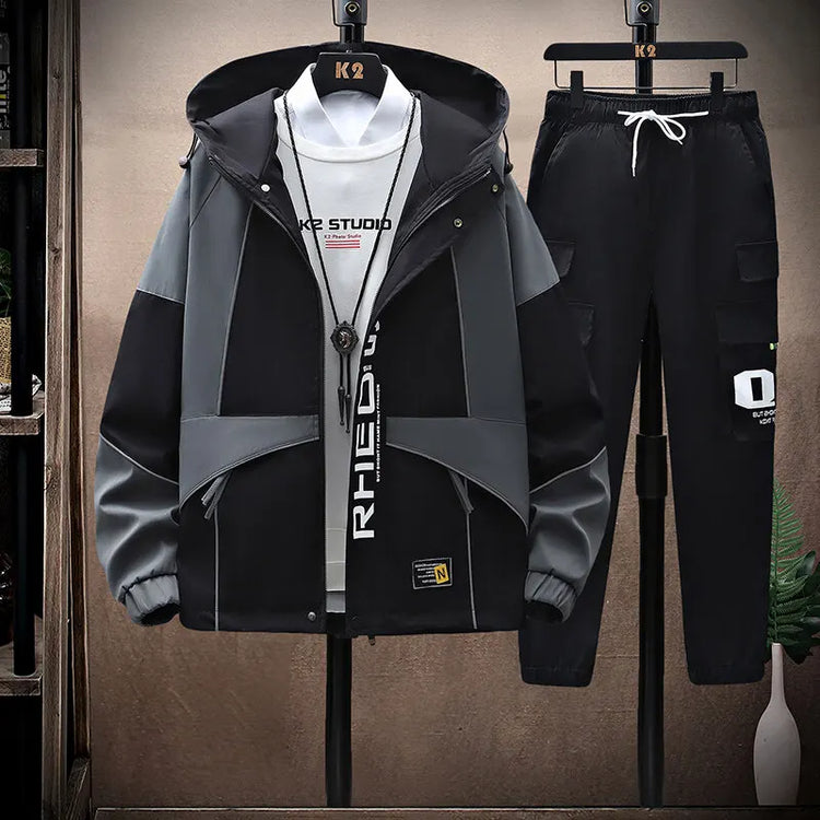 Men's Sets Sportswear Suit Hooded Colorblock Casual patchwork Hooded Jacket + Pants Suit Men's 2-piece Jogger Sweatshirt