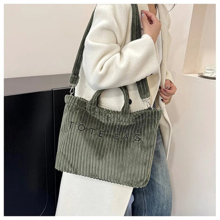 Simple Letter Soft Corduroy Shoulder Bags for Women Versatile Large Capacity Ladies Crossbody Bag Portable Female Handbags Tote PlatiNum