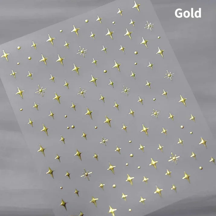 Punk Glitter Powder Blue Pink Star Charm Laser Silver Gold Starlight Rhinestones Moon DIY Nail Art Stickers Manicure Tool Decals
