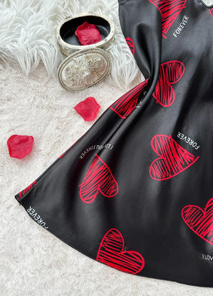 Camicia da notte sottoveste in raso con stampa labbra rosse per San Valentino, mini abito da notte senza schienale con scollo a V, abiti da notte da donna