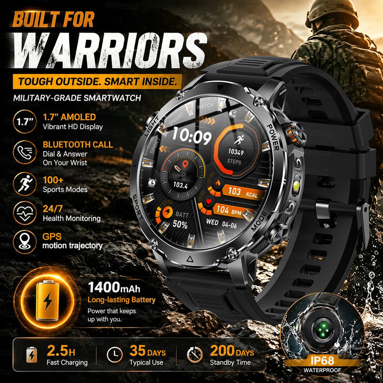 Military Grade Sapphire Smart Watch HeartRate SO2 BT5.3 Call Custom dial Smartwatch for Men Breathable Band Sports watch 1400mAh