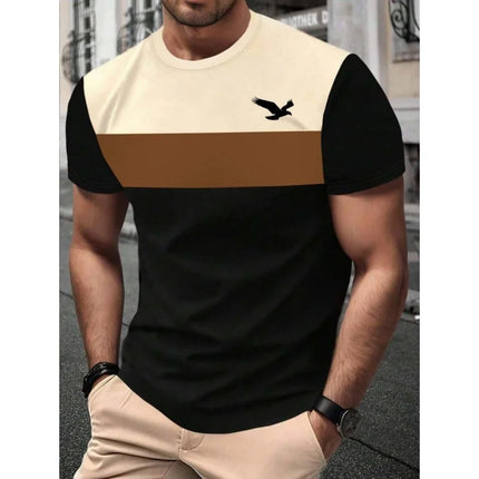 T-shirt con giunture geometriche stampate in 3D per uomo T-shirt con motivo a strisce colorate T-shirt casual estive con o-collo maniche corte larghe