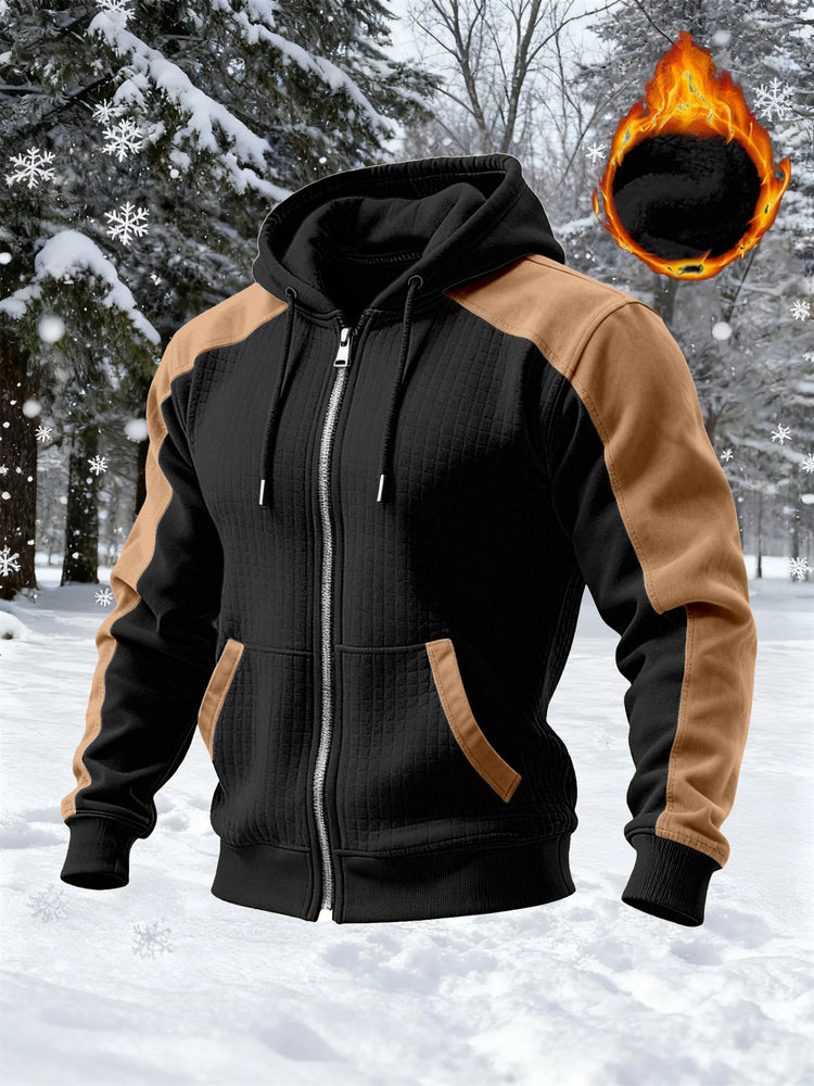 2026 New Winter and Autumn Men's Double-Layered Insulated Thick Hooded Coat, Comfortable Cardigan with Zipper Closure Jacket