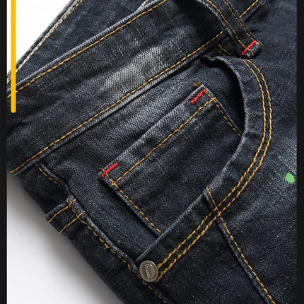 Fashion New Slim Stretch Ripped Jeans Men's Streetwear Paint Spots Denim Pants Hip Hop Punk Personality Hole Male Trousers PlatiNum