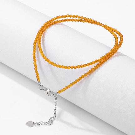 Mini Stone Beaded Necklace 2mm Faceted Natural Agat Quartzs Necklaces Female Fashion Party Choker for Women Girls Jewelry Gift PlatiNum