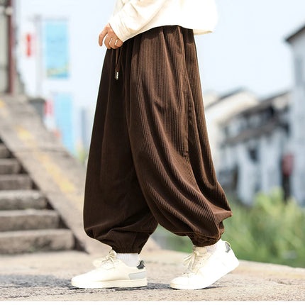 Nuovi pantaloni di velluto a coste da uomo streetwear moda pantaloni lanterna allentati uomo pantaloni stile harem retrò pantaloni casual con cavallo grande uomo taglie forti5XL