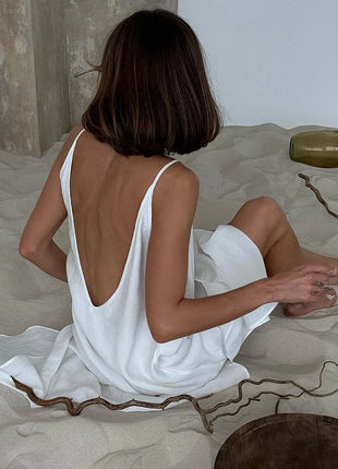 HiLoc Abito lungo bianco allentato casual Robe 2025 Nuovi abiti estivi con scollo a V per le donne Primavera senza maniche Vestaglie dritte Camicia da notte