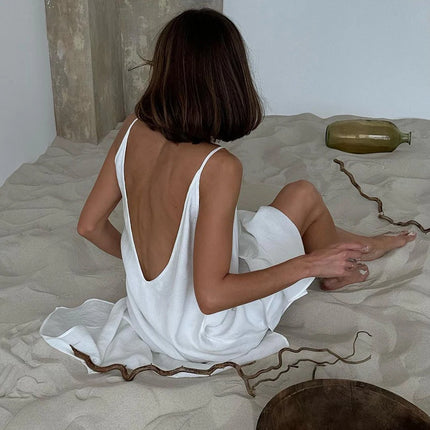 HiLoc Abito lungo bianco allentato casual Robe 2025 Nuovi abiti estivi con scollo a V per le donne Primavera senza maniche Vestaglie dritte Camicia da notte