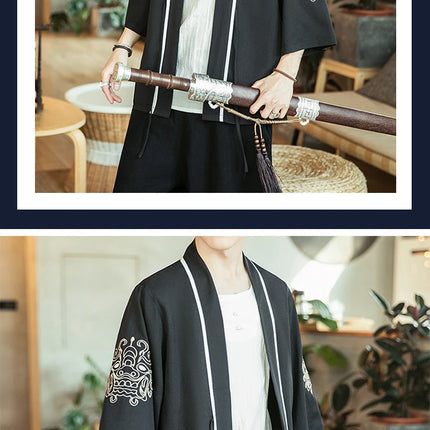 Japan Samurai Shirt uomo ricamato Kimono giapponese manica corta Cardigan uomo estate sottile moda Casual Yukata Cardigan Top uomo
