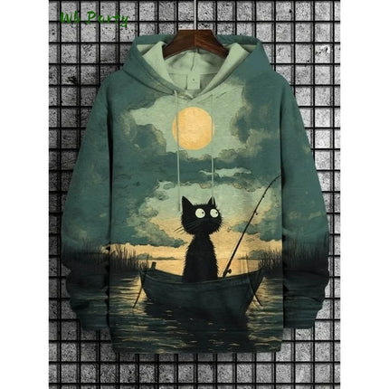 Cartoon Cat Dinosaur 3D Print Hoodies Men Women Fashion Oversized Vintage Hoodie Sweatshirt Coat Mens Clothing Unisex Sweatshirt