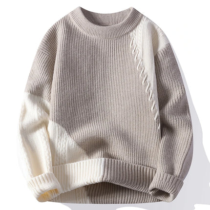 New Trendy Autumn and Winter Jacquard Pattern Pullover Sweater Casual Round Neck Color-Blocking Knit Men's Pullover
