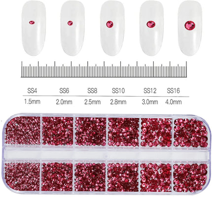 1.5mm-5mm Champagne Glass Crystal Nail Art Gems 12grids Flatback SS4-SS16 Mixed Nail Art Rhinestone Non-Hotfix Diamond Nail Deco
