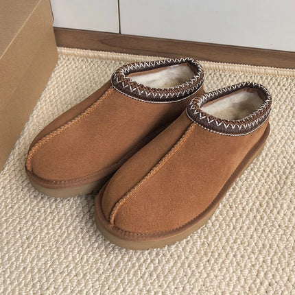 Tasman Winter Warm Wool Women's Tazz Classic Ultra Mini Platform Slippers Thick Sole Genuine Leather And Fur Snow Boots