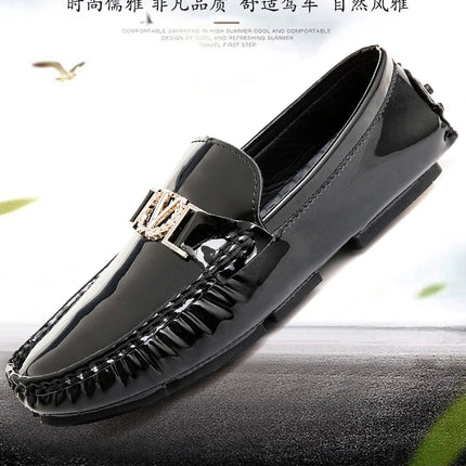 Scarpe a cuffia da uomo, scarpe slip-on primaverili ed estive, scarpe da uomo alla moda in pelle verniciata stile coreano, scarpe pigre basse, scarpe casual, fatte a mano