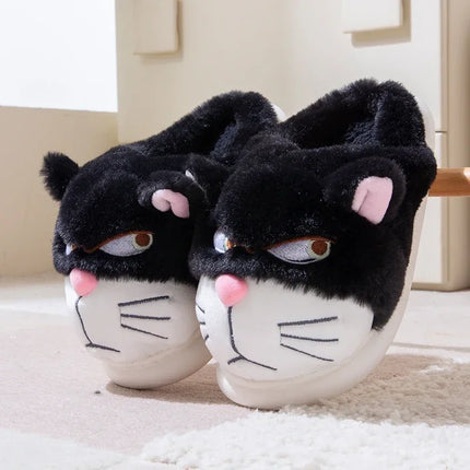 Fluffy Slippers Women Cute Cartoon Winter Plush Home Shoes Girls Casual Large Size Flats