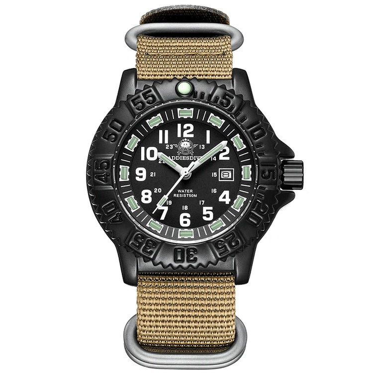 ADDIESDIVE Luxury Men Watch Luminous Dial 50m Water Resistance Date Display Outdoor Casual Men's Quartz Men Watch Nylon Strap