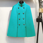 French Elegant Retro Hepburn Style Stand Collar Double-breasted Loose Temperament Commuter Woolen Jacket Cape Cloak Women Autumn