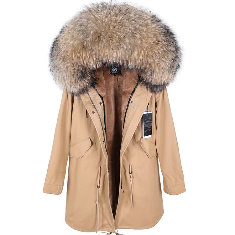 Maomaokong Natural Fur Lining Real Fur Coat Winter Jacket Women Raccoon Fur Collar Warm Thick Parkas Female Clothing