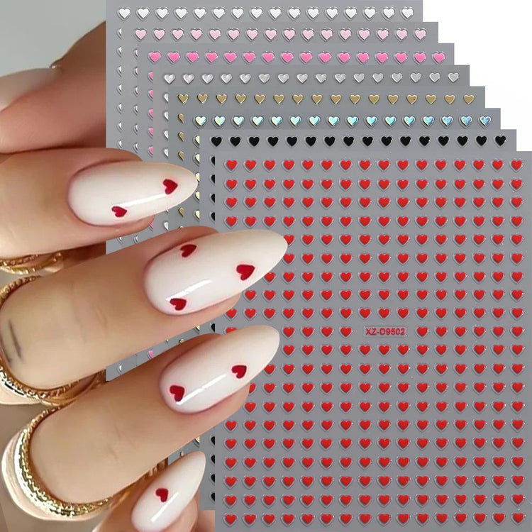 8pc 3D Mixed Color Heart Nail Stickers Valentines' Day Sweet Red Pink Love Selfadhesive Nail Decoration Decals Manicure 2027