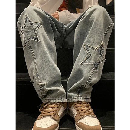 New Fashion Stella a cinque punte Jeans Uomo a vita alta Vintage Streetwear Pantaloni da uomo Baggy Inverno Jeans a gamba larga Denim Abbigliamento uomo