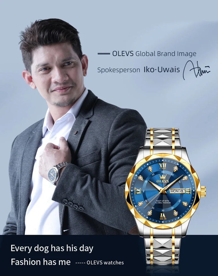 OLEVS Orologio da uomo al quarzo originale Orologio da uomo di lusso con calendario aziendale alla moda in acciaio inossidabile Orologio da specchio a forma impermeabile platinumshop