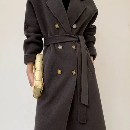 Ladies' 100% Cashmere Thick Double-Sided Extended Coat, Classic, Versatile and Fashionable for Business and Leisure