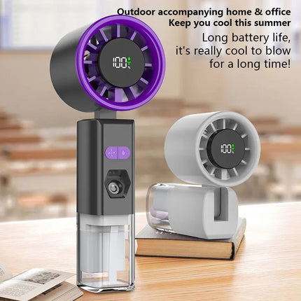 Ventilatore Portatile a Spruzzo con Vento Forte e Nebulizzatore d'Acqua, Ventilatore Portatile Silenzioso con Nebulizzazione, Ventilatore Pieghevole Ricaricabile USB di Piccole Dimensioni