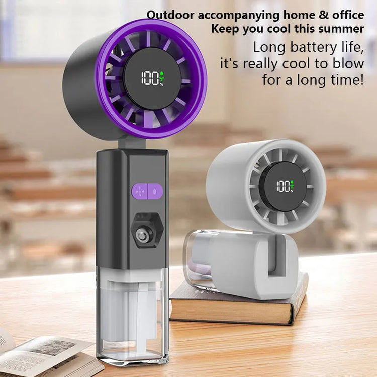 Ventilatore Portatile a Spruzzo con Vento Forte e Nebulizzatore d'Acqua, Ventilatore Portatile Silenzioso con Nebulizzazione, Ventilatore Pieghevole Ricaricabile USB di Piccole Dimensioni