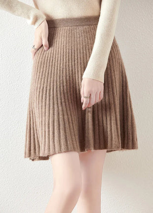 Preppy Style women's 100% Merino Wool Skirts Autumn Winter Pleated Skirt Cashmere Knitwear Short A-Line Above Knee Skirt PlatiNum