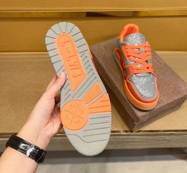 Men Diamonds Crystal Patchwork Suede Genuine Leather Shoes Lace Up Round Toe Thick Bottom Casual Shoes Height Increase Platform