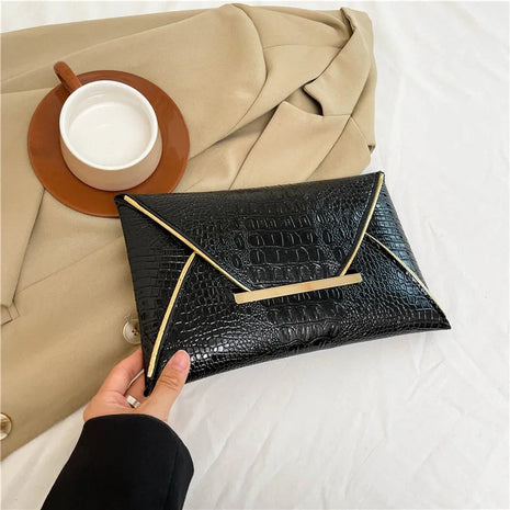 Fashion Crocodile Pattern Envelope Clutch Women's Handbags For Gifts, Designer Casual Ladies Purses Phone Pocket PlatiNum