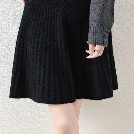 100% Merino Wool Mini Skirt Korean Women's AutumnWinter Fashionable Solid Color Elastic Waist Knitted Pleated Skirt PlatiNum