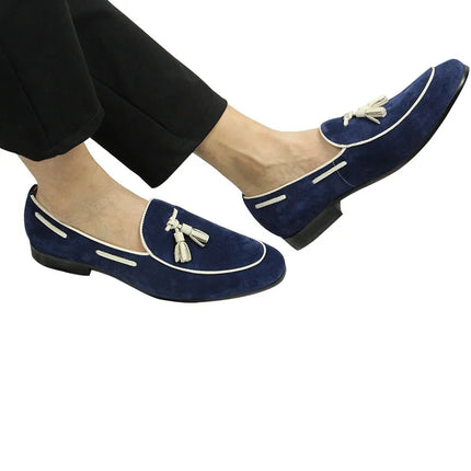Mocassini Penny Blue da Uomo, Scarpe Casual Estive con Nappe, per Ufficio e Uso Quotidiano, in Pelle Scamosciata di Alta Qualità, Personalizzabili