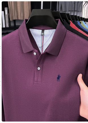 Polo à manches longues de marque haut de gamme 100 % coton, nouveau t-shirt décontracté à revers pour homme d'affaires, confort de luxe avec broderie Paul poney