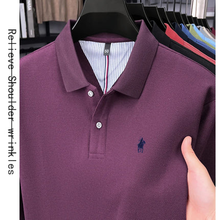 High-end branded long-sleeved polo shirt, 100% cotton, new business men's leisure lapel t-shirt, luxury comfort with Paul pony embroidery
